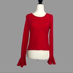 ❤️ XS ❤️ NWT Anthro Flounced Sleeves Bell Sleeves Red Scoop Neck Long Sleeve​